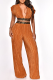 Caramel Colour Casual Print Patchwork V Neck Short Sleeve Two Pieces