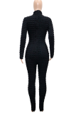 Green Street Solid Patchwork Turtleneck Skinny Jumpsuits