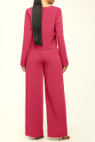 Rose Red Casual Solid Patchwork O Neck Long Sleeve Two Pieces