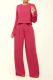 Rose Red Casual Solid Patchwork O Neck Long Sleeve Two Pieces