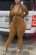 Brown Sexy Solid Bandage Patchwork Turndown Collar Long Sleeve Two Pieces