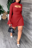 Black Street Solid Flounce Half A Turtleneck Waist Skirt Dresses