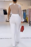 White Sexy Solid Patchwork V Neck Straight Jumpsuits