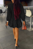 Red Casual Solid Patchwork Frenulum Fold O Neck A Line Dresses