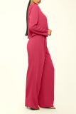 Rose Red Casual Solid Patchwork O Neck Long Sleeve Two Pieces