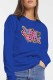 Blue Casual Print Letter O Neck Tops
