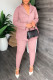 Pink Sexy Solid Bandage Patchwork Buttons Backless Turn-back Collar Long Sleeve Two Pieces