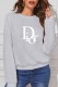 Grey Casual Print Letter O Neck Tops