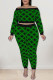 Green Sexy Print Patchwork Off the Shoulder Plus Size Two Pieces