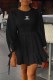 Black Casual Print Letter O Neck A Line Dresses