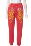 Red Casual Print Patchwork Harlan High Waist Harlan Positioning Print Bottoms
