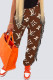 Coffee Street Print Tassel Mid Waist Straight Bottoms