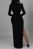 Black Sexy Patchwork See-through Slit Long Sleeve Two Pieces