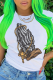 White Street Party Print Patchwork O Neck T-Shirts