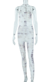 White Sexy Print Patchwork Halter Skinny Jumpsuits