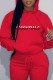 Red Casual Print Letter Hooded Collar Tops