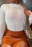 White Sexy Solid Patchwork Half A Turtleneck Tops