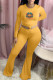 Yellow Casual Print Patchwork O Neck Long Sleeve Two Pieces