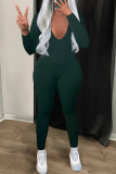 Green Casual Solid Patchwork V Neck Skinny Jumpsuits