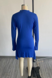 Black Street Solid Flounce Half A Turtleneck Waist Skirt Dresses