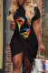 Black Casual Print Patchwork O Neck Short Sleeve Dress