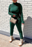 Green Street Solid Patchwork Turtleneck Skinny Jumpsuits