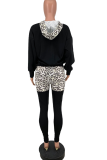 Black Casual Leopard Patchwork Hooded Collar Long Sleeve Two Pieces