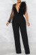 Black Sexy Solid Patchwork V Neck Straight Jumpsuits