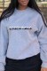 Grey Casual Print Letter O Neck Tops