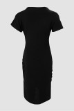 Black Casual Print Patchwork O Neck Short Sleeve Dress