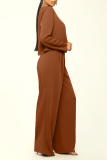 Rose Red Casual Solid Patchwork O Neck Long Sleeve Two Pieces