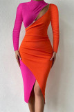 Rose Red Sexy Solid Patchwork Zipper Half A Turtleneck Long Sleeve Dresses