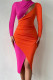 Rose Red Sexy Solid Patchwork Zipper Half A Turtleneck Long Sleeve Dresses