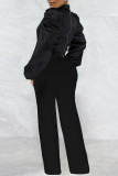 Red Casual Solid Patchwork Turtleneck Tops