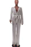 Red Sexy Solid Patchwork V Neck Boot Cut Jumpsuits