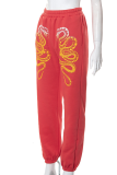 Red Casual Print Patchwork Harlan High Waist Harlan Positioning Print Bottoms