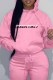 Pink Casual Print Letter Hooded Collar Tops