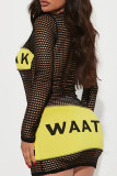 Black Sexy Street Print Hollowed Out Patchwork O Neck Pencil Skirt Dresses