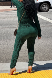 Green Street Solid Patchwork Turtleneck Skinny Jumpsuits