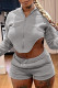 Grey Casual Solid Patchwork Asymmetrical Hooded Collar Long Sleeve Two Pieces