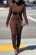 Brown Street Solid Patchwork Turtleneck Skinny Jumpsuits