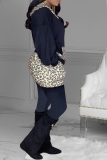 Black Casual Leopard Patchwork Hooded Collar Long Sleeve Two Pieces