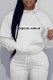 White Casual Print Letter Hooded Collar Tops