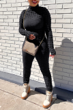 Green Street Solid Patchwork Turtleneck Skinny Jumpsuits