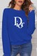 Blue Casual Print Letter O Neck Tops
