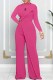 Rose Red Elegant Print Letter O Neck Jumpsuits