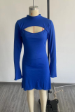 Black Street Solid Flounce Half A Turtleneck Waist Skirt Dresses
