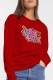 Red Casual Print Letter O Neck Tops