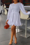 Red Casual Solid Patchwork Frenulum Fold O Neck A Line Dresses