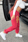 Red Casual Print Patchwork Harlan High Waist Harlan Positioning Print Bottoms